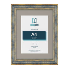 Cassis Blue 40 x 30 cm picture frame with a dawn grey mount for an A4 photo