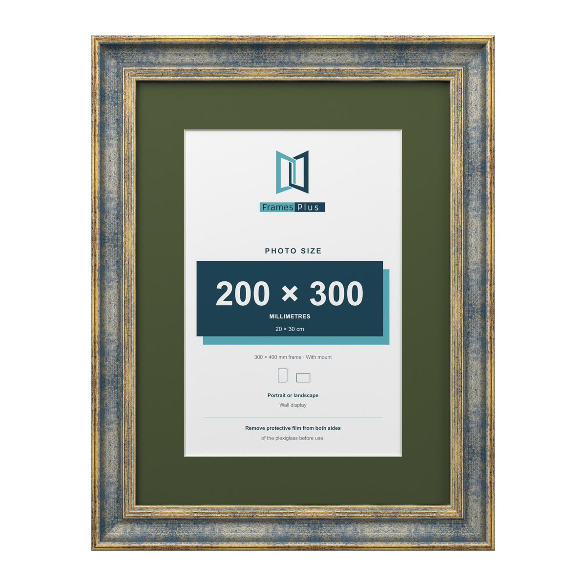 Cassis Blue 40 x 30 cm picture frame with a green mount for a 30 x 20 cm photo