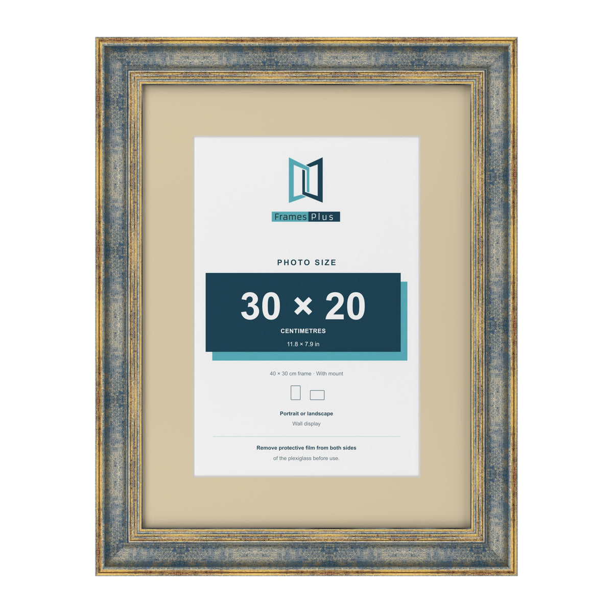 Cassis Blue 40 x 30 cm picture frame with an ivory mount for a 30 x 20 cm photo