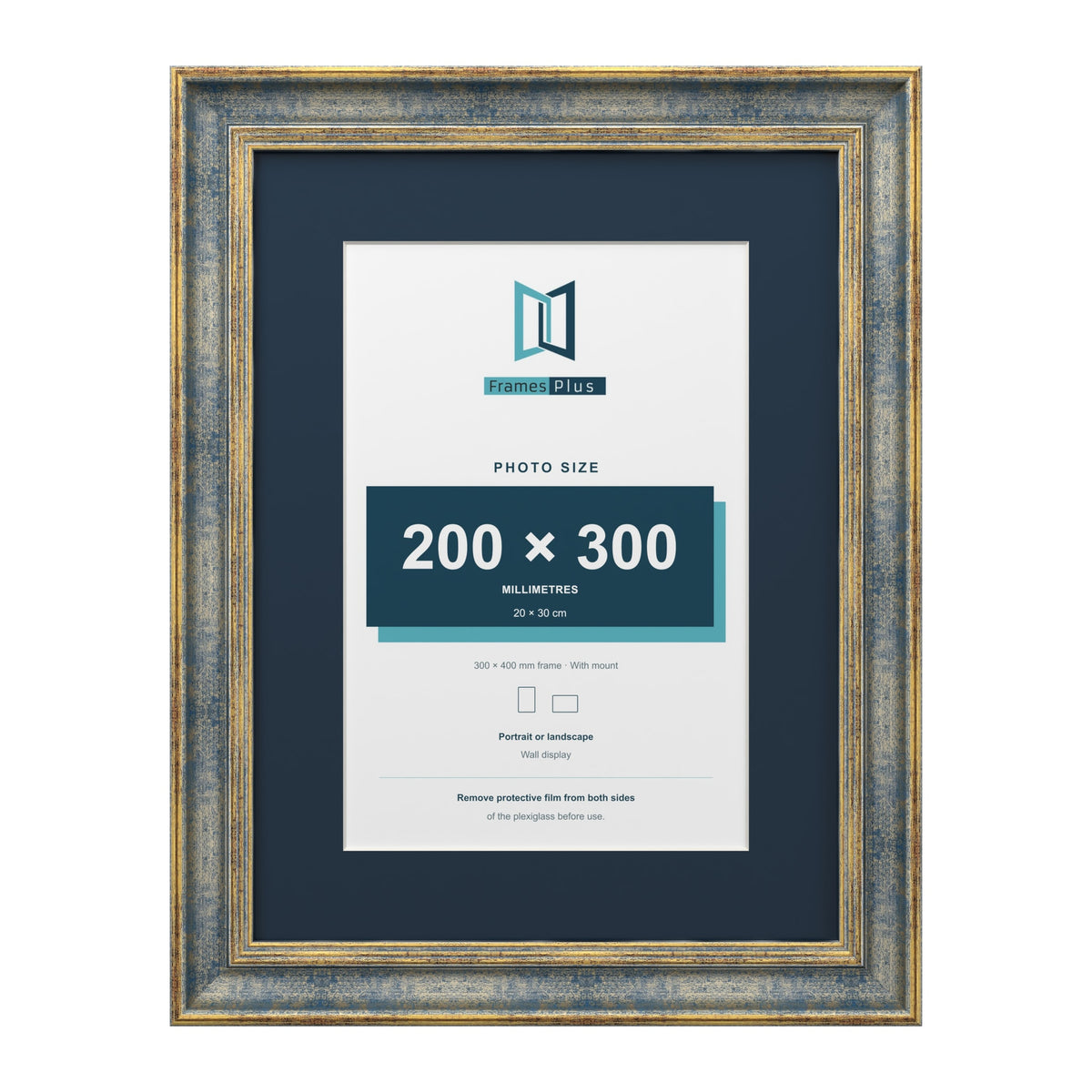 Cassis Blue 40 x 30 cm picture frame with a pacific blue mount for a 30 x 20 cm photo