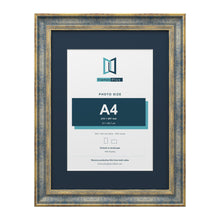 Cassis Blue 40 x 30 cm picture frame with a pacific blue mount for an A4 photo