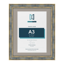 Cassis Blue 50 x 40 cm picture frame with a dawn grey mount for an A3 photo