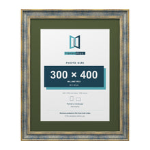 Cassis Blue 50 x 40 cm picture frame with a green mount for a 40 x 30 cm photo
