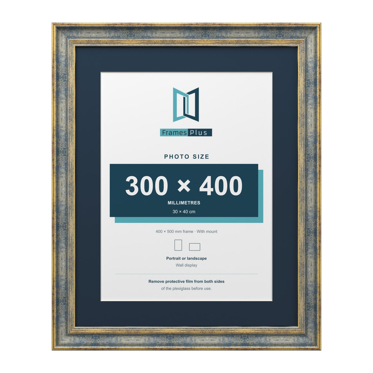 Cassis Blue 50 x 40 cm picture frame with a pacific blue mount for a 40 x 30 cm photo