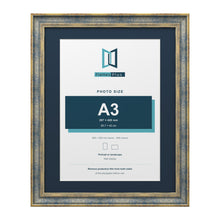 Cassis Blue 50 x 40 cm picture frame with a pacific blue mount for an A3 photo