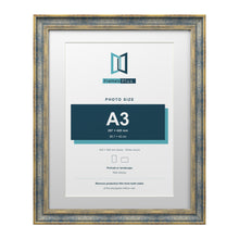 Cassis Blue 50 x 40 cm picture frame with a white mount for an A3 photo