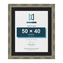 Cassis Blue 60 x 50 cm picture frame with a black mount for a 50 x 40 cm photo