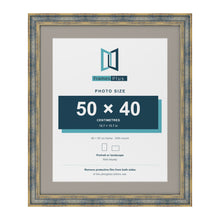 Cassis Blue 60 x 50 cm picture frame with a dawn grey mount for a 50 x 40 cm photo