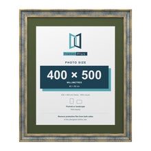 Cassis Blue 60 x 50 cm picture frame with a green mount for a 50 x 40 cm photo
