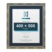 Cassis Blue 60 x 50 cm picture frame with a pacific blue mount for a 50 x 40 cm photo