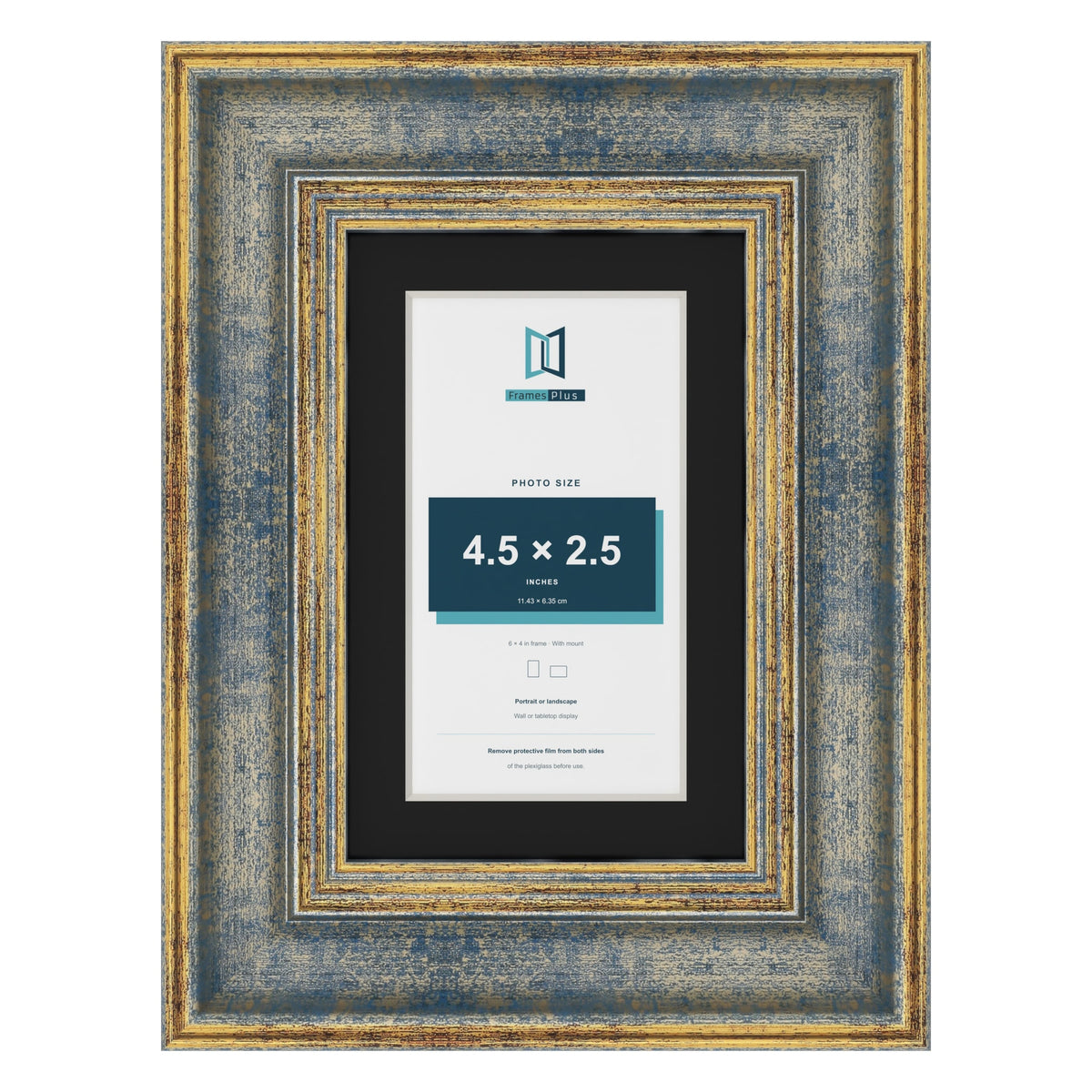 Cassis Blue 6 x 4 inch picture frame with a black mount for a 4.5 x 2.5 inch photo