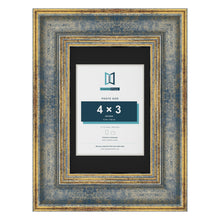 Cassis Blue 6 x 4 inch picture frame with a black mount for a 4 x 3 inch photo