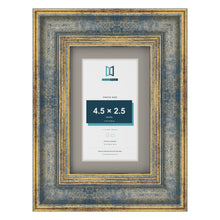 Cassis Blue 6 x 4 inch picture frame with a dawn grey mount for a 4.5 x 2.5 inch photo