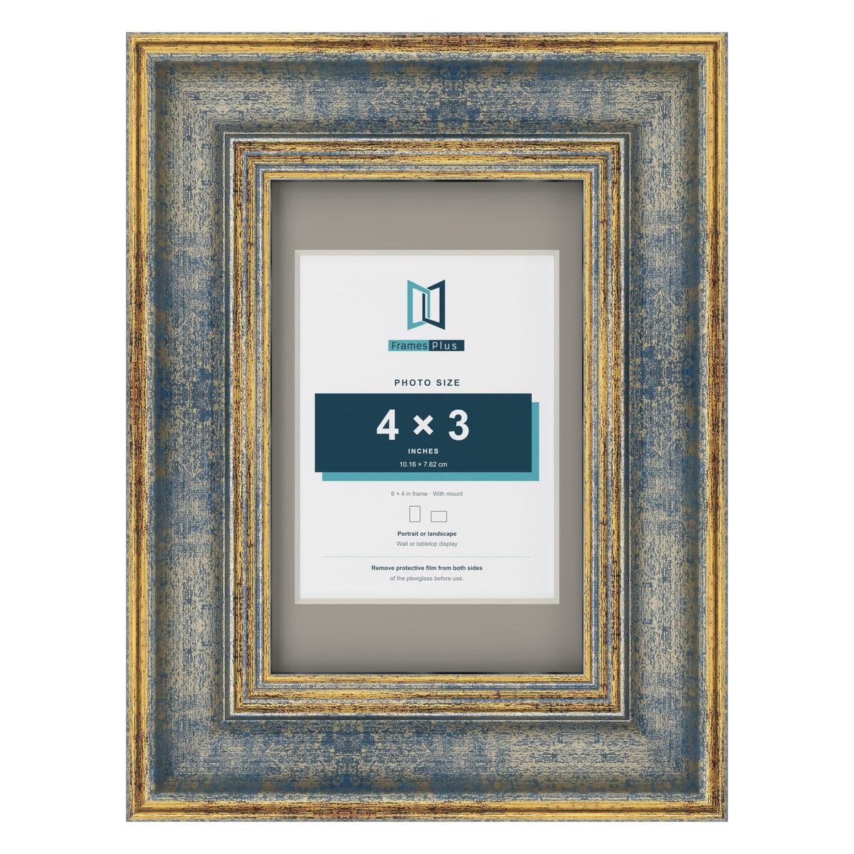 Cassis Blue 6 x 4 inch picture frame with a dawn grey mount for a 4 x 3 inch photo