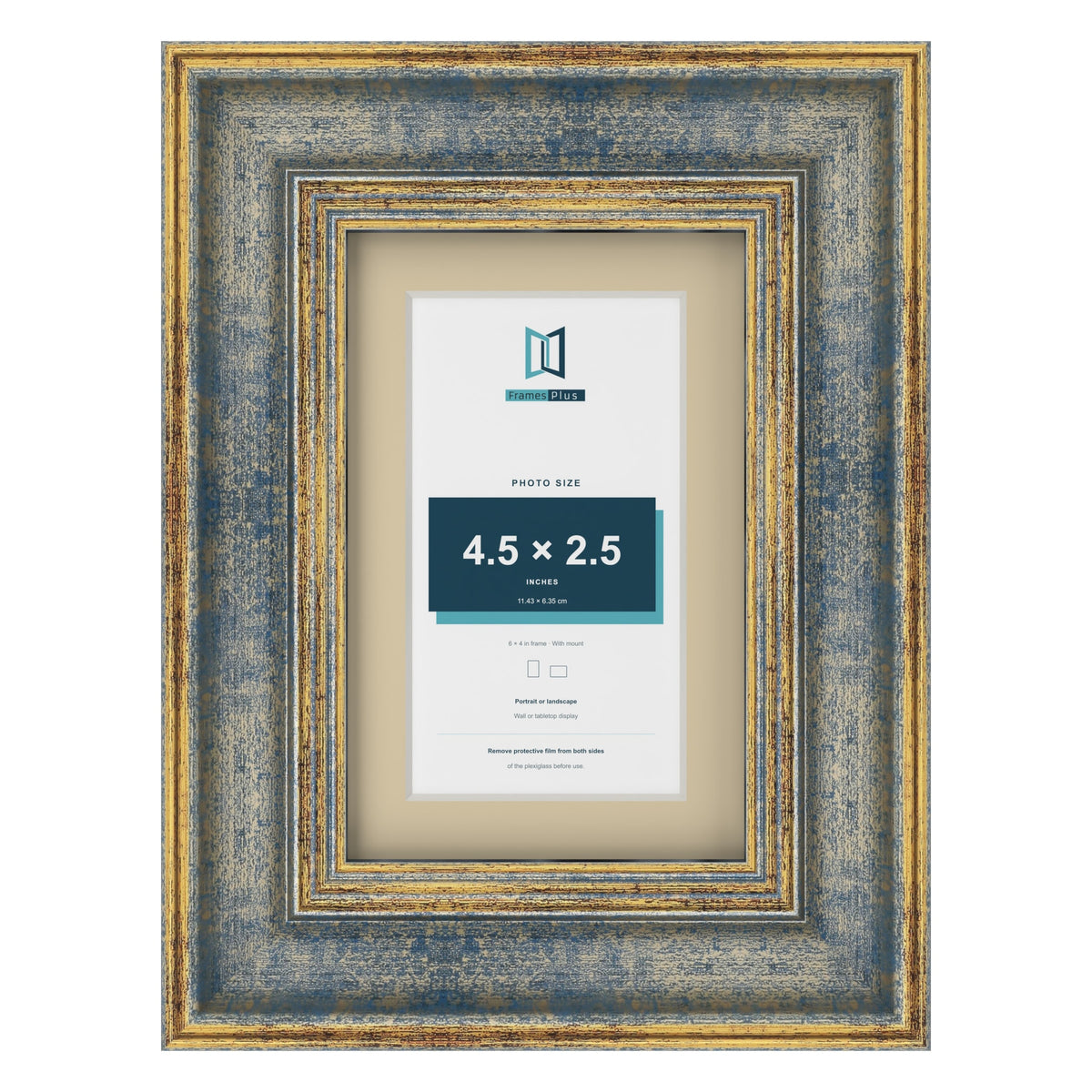 Cassis Blue 6 x 4 inch picture frame with an ivory mount for a 4.5 x 2.5 inch photo