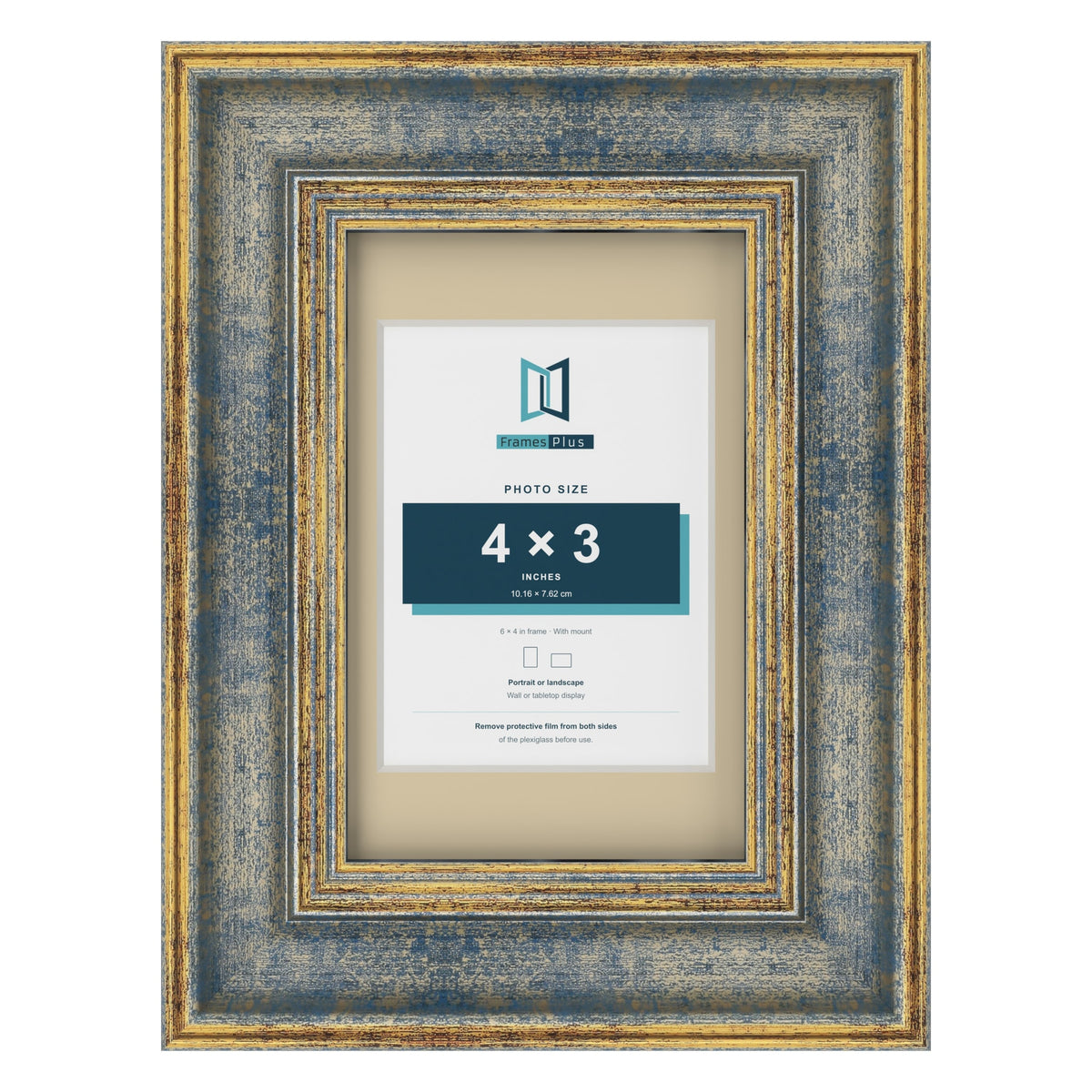 Cassis Blue 6 x 4 inch picture frame with an ivory mount for a 4 x 3 inch photo