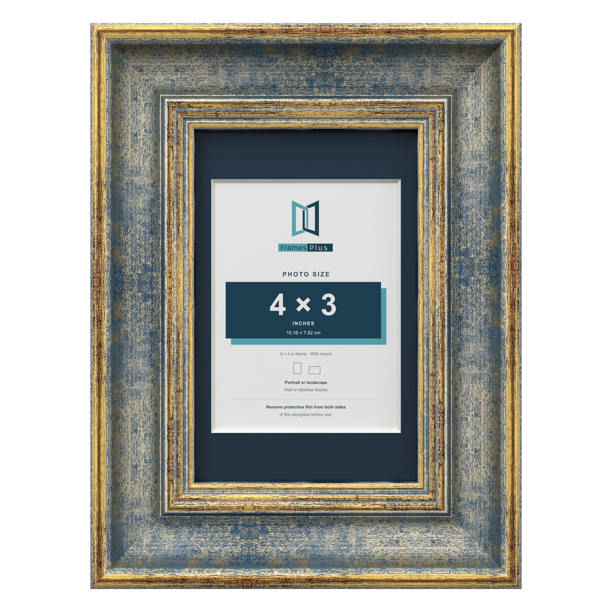 Cassis Blue 6 x 4 inch picture frame with a pacific blue mount for a 4 x 3 inch photo
