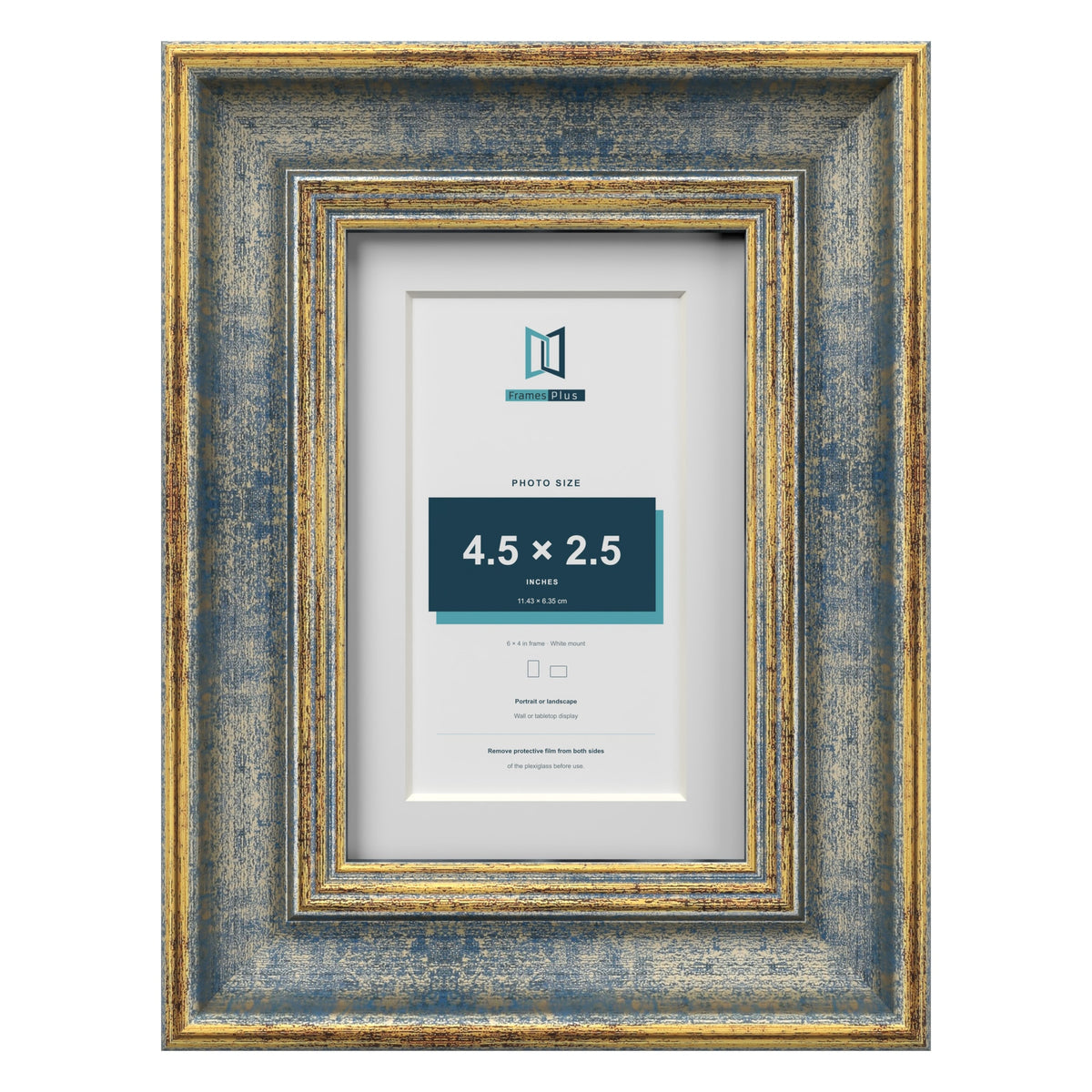 Cassis Blue 6 x 4 inch picture frame with a white mount for a 4.5 x 2.5 inch photo