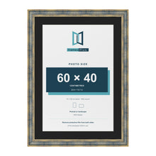 Cassis Blue 70 x 50 cm picture frame with a black mount for a 60 x 40 cm photo