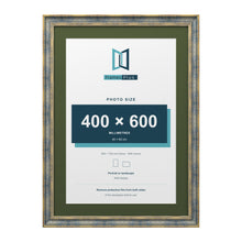 Cassis Blue 70 x 50 cm picture frame with a green mount for a 60 x 40 cm photo