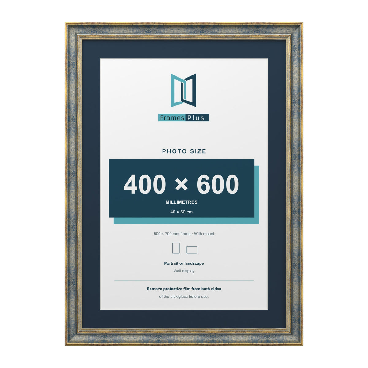 Cassis Blue 70 x 50 cm picture frame with a pacific blue mount for a 60 x 40 cm photo