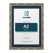 Cassis Blue 70 x 50 cm picture frame with a pacific blue mount for an A2 photo