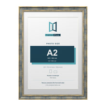 Cassis Blue 70 x 50 cm picture frame with a white mount for an A2 photo