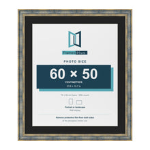 Cassis Blue 70 x 60 cm picture frame with a black mount for a 60 x 50 cm photo