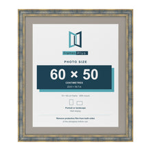 Cassis Blue 70 x 60 cm picture frame with a dawn grey mount for a 60 x 50 cm photo