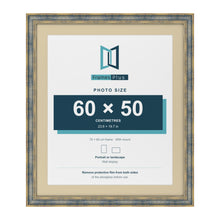 Cassis Blue 70 x 60 cm picture frame with an ivory mount for a 60 x 50 cm photo