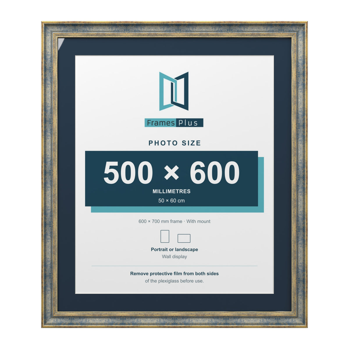 Cassis Blue 70 x 60 cm picture frame with a pacific blue mount for a 60 x 50 cm photo
