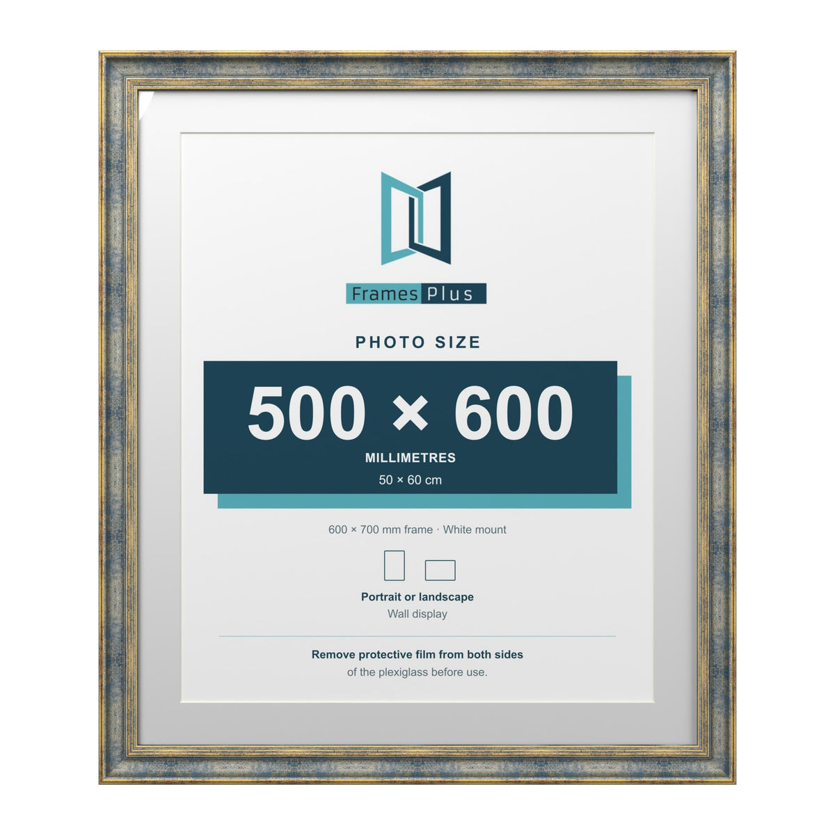 Cassis Blue 70 x 60 cm picture frame with a white mount for a 60 x 50 cm photo