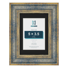 Cassis Blue 7 x 5 inch picture frame with a black mount for a 5 x 3.5 inch photo