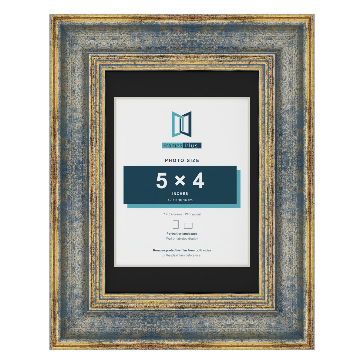Cassis Blue 7 x 5 inch picture frame with a black mount for a 5 x 4 inch photo