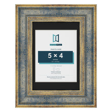 Cassis Blue 7 x 5 inch picture frame with a black mount for a 5 x 4 inch photo