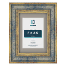 Cassis Blue 7 x 5 inch picture frame with a dawn grey mount for a 5 x 3.5 inch photo