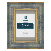 Cassis Blue 7 x 5 inch picture frame with a dawn grey mount for a 5 x 4 inch photo