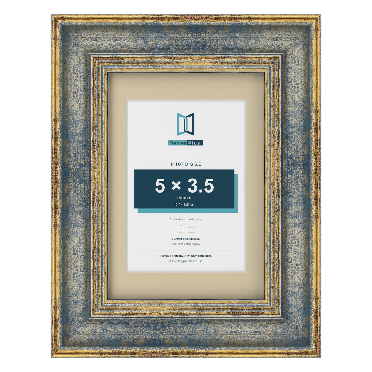Cassis Blue 7 x 5 inch picture frame with an ivory mount for a 5 x 3.5 inch photo