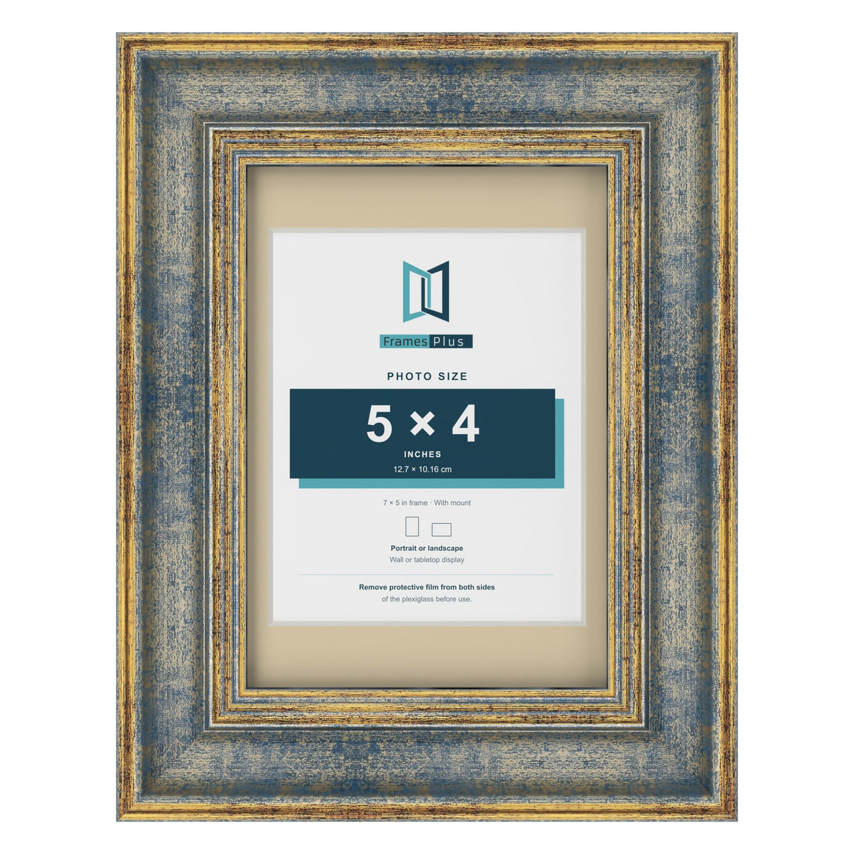 Cassis Blue 7 x 5 inch picture frame with an ivory mount for a 5 x 4 inch photo