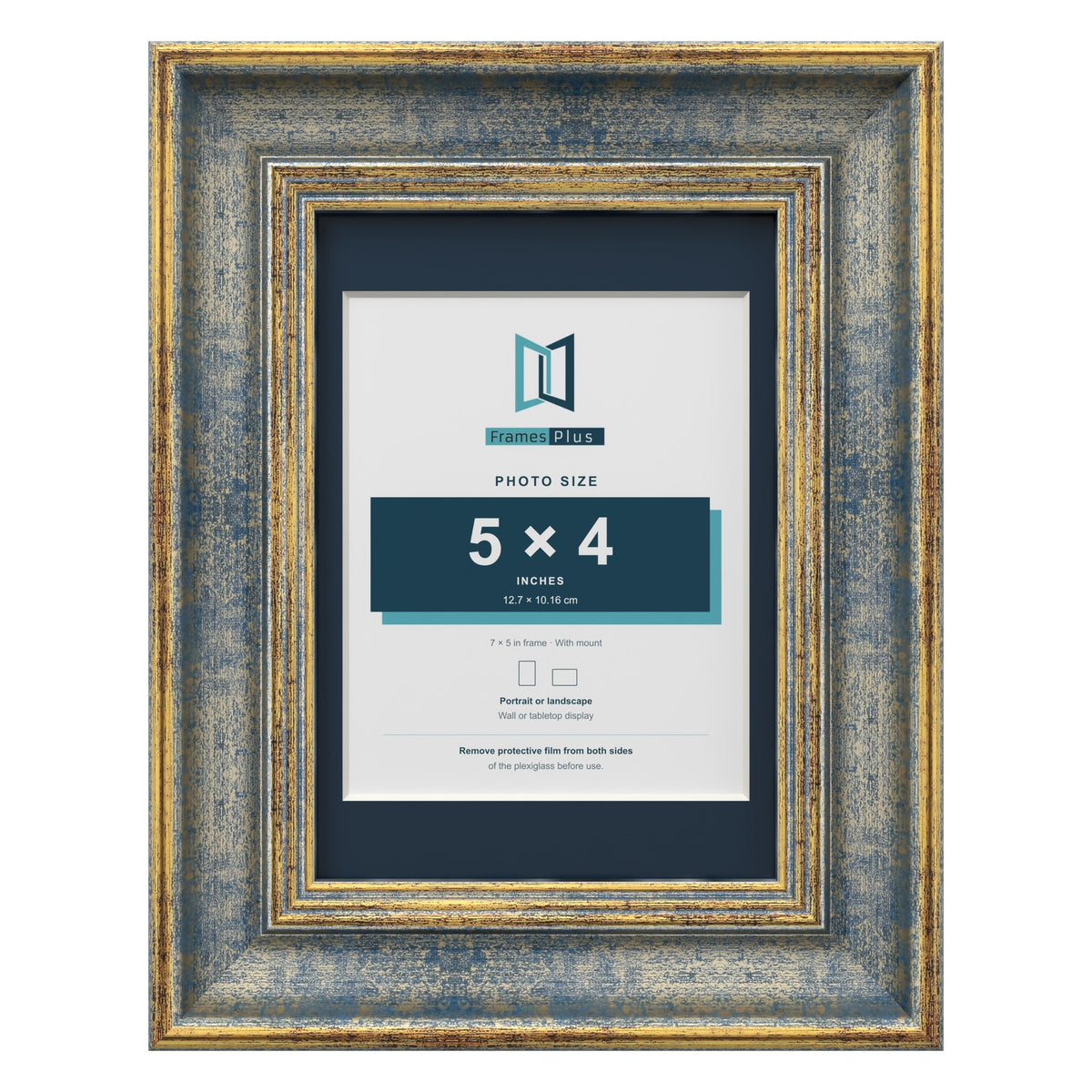 Cassis Blue 7 x 5 inch picture frame with a pacific blue mount for a 5 x 4 inch photo