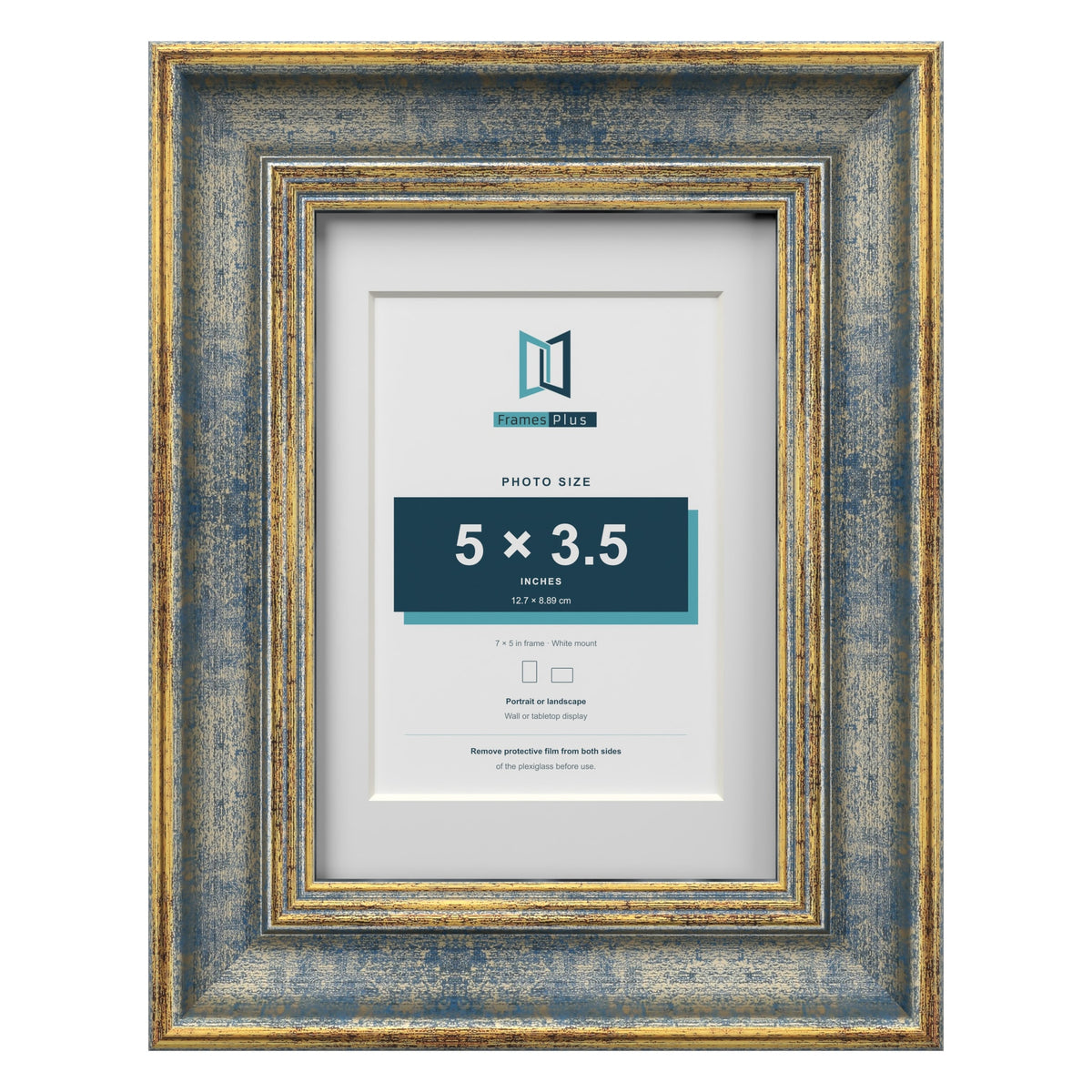 Cassis Blue 7 x 5 inch picture frame with a white mount for a 5 x 3.5 inch photo