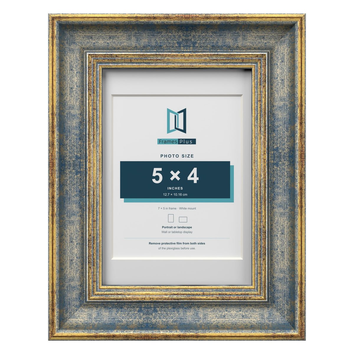 Cassis Blue 7 x 5 inch picture frame with a white mount for a 5 x 4 inch photo