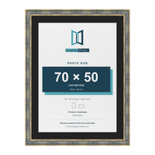 Cassis Blue 80 x 60 cm picture frame with a black mount for a 70 x 50 cm photo