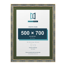 Cassis Blue 80 x 60 cm picture frame with a green mount for a 70 x 50 cm photo