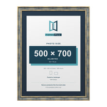 Cassis Blue 80 x 60 cm picture frame with a pacific blue mount for a 70 x 50 cm photo