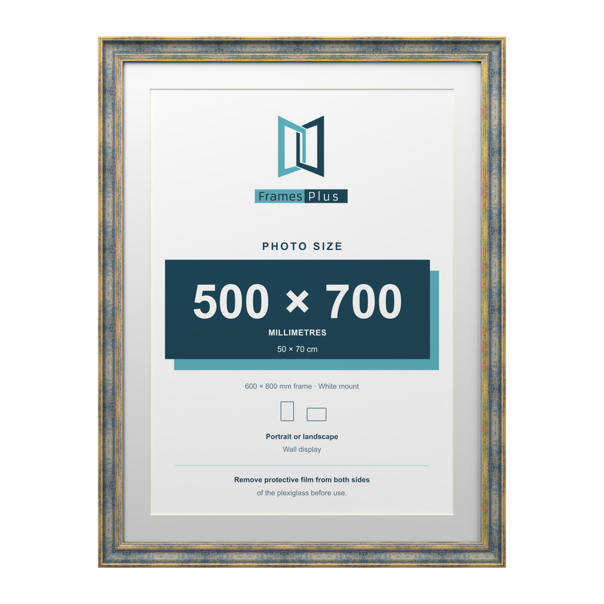Cassis Blue 80 x 60 cm picture frame with a white mount for a 70 x 50 cm photo
