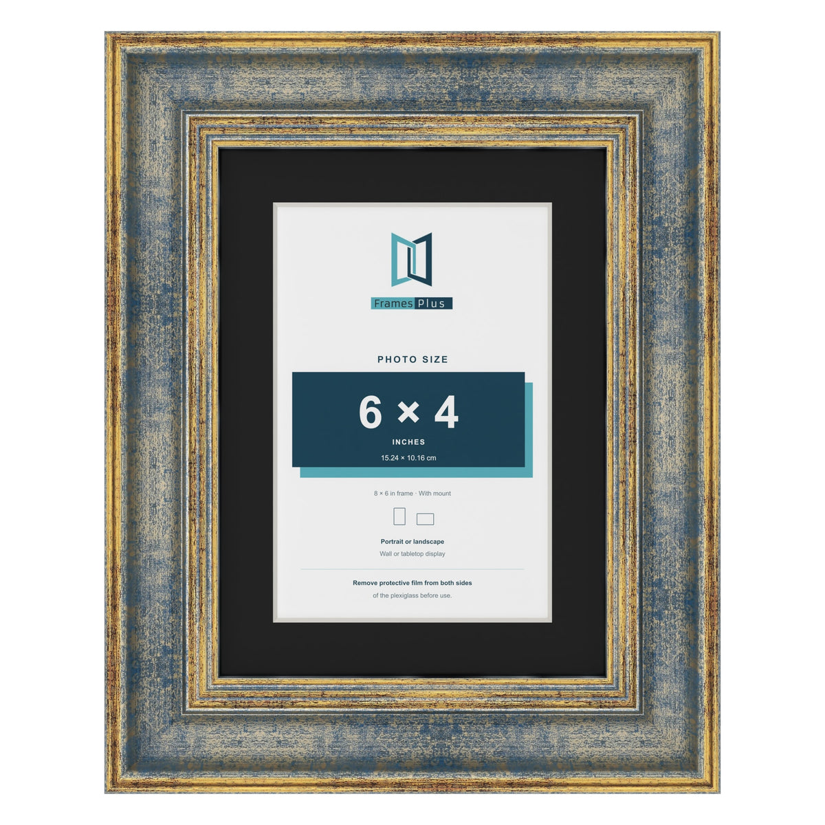 Cassis Blue 8 x 6 inch picture frame with a black mount for a 6 x 4 inch photo