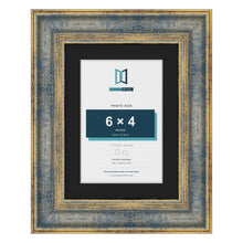Cassis Blue 8 x 6 inch picture frame with a black mount for a 6 x 4 inch photo