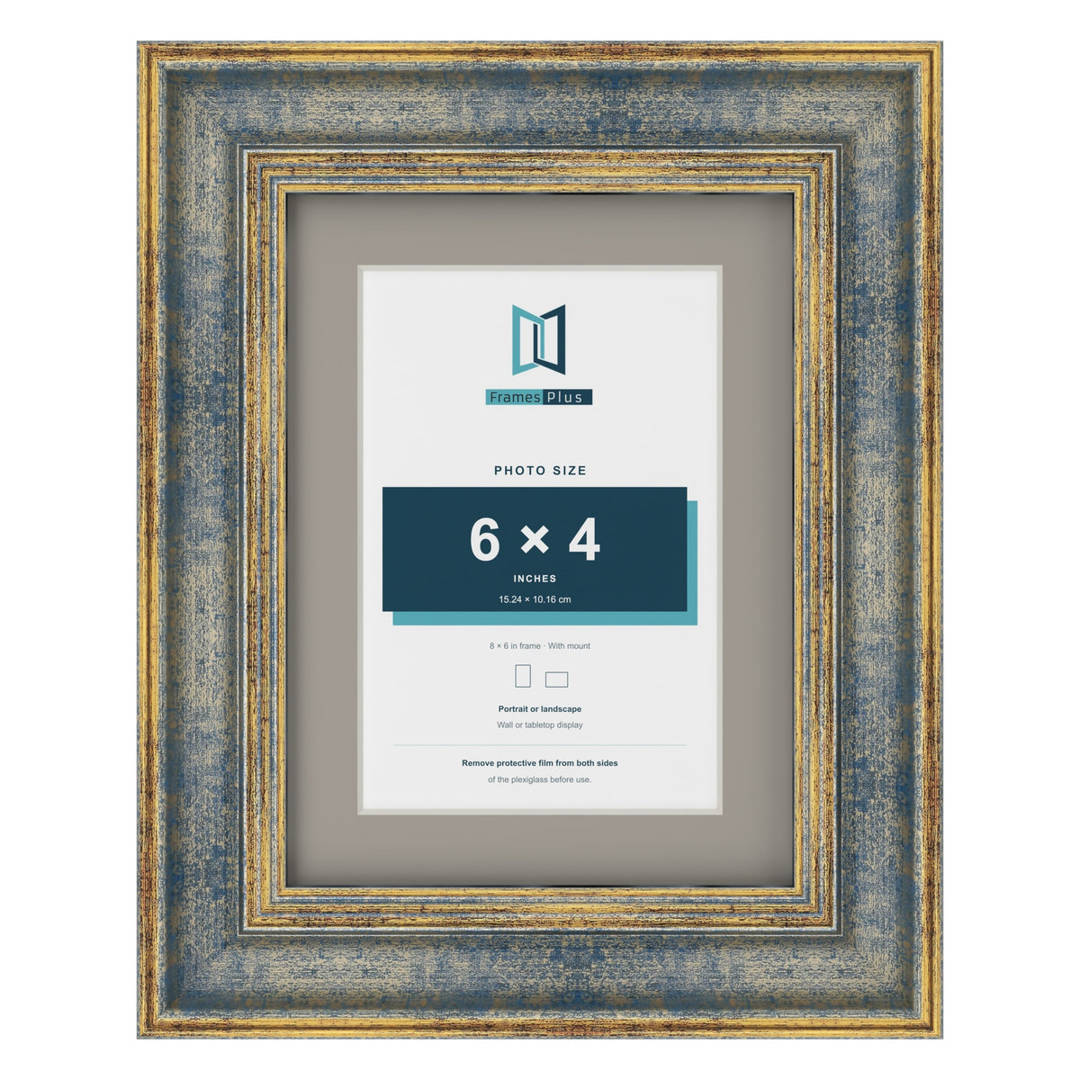 Cassis Blue 8 x 6 inch picture frame with a dawn grey mount for a 6 x 4 inch photo