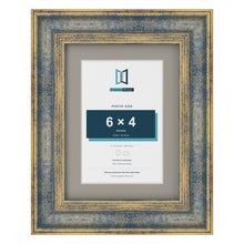 Cassis Blue 8 x 6 inch picture frame with a dawn grey mount for a 6 x 4 inch photo